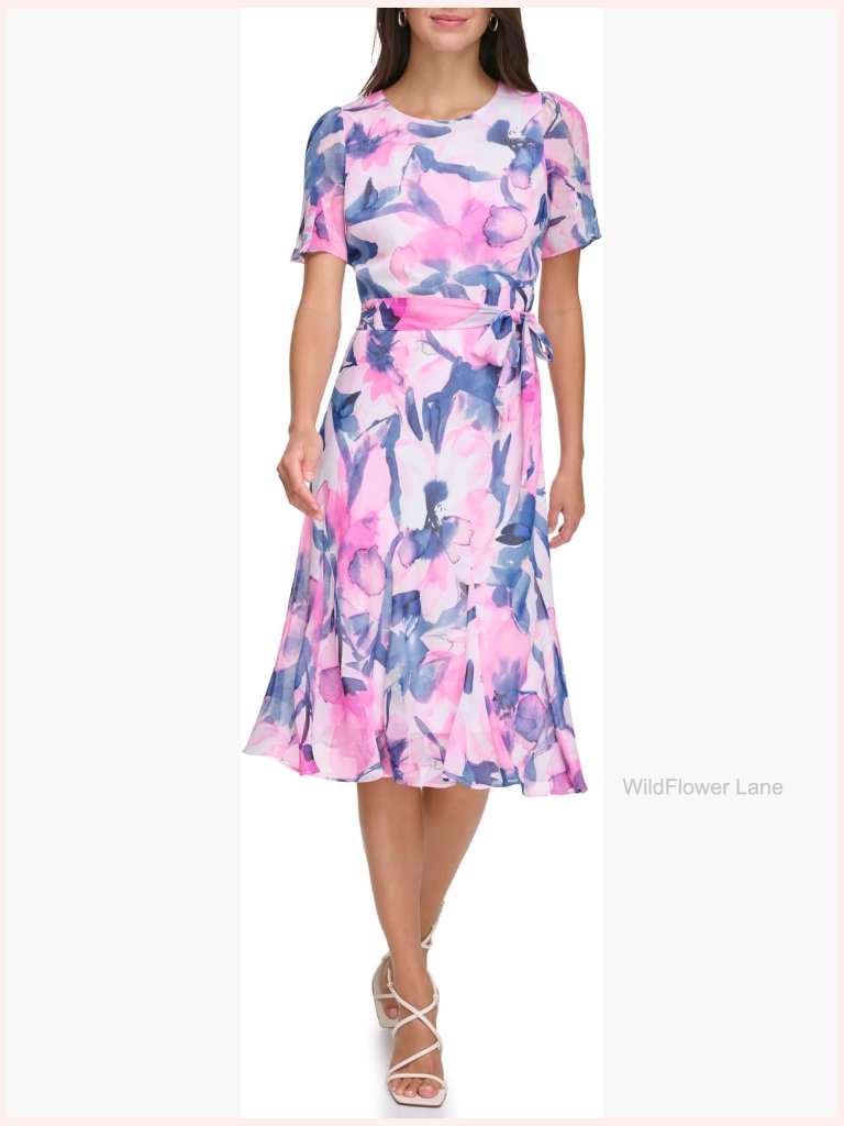 Flutter Sleeve Midi Dress With Waist Tie
